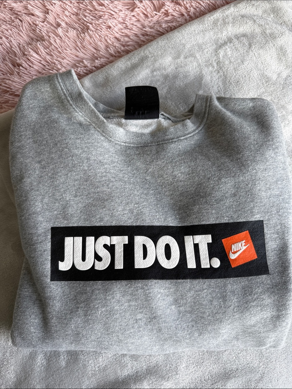 Nike Gray Crewneck Sweatshirt with Black & Orange Logo